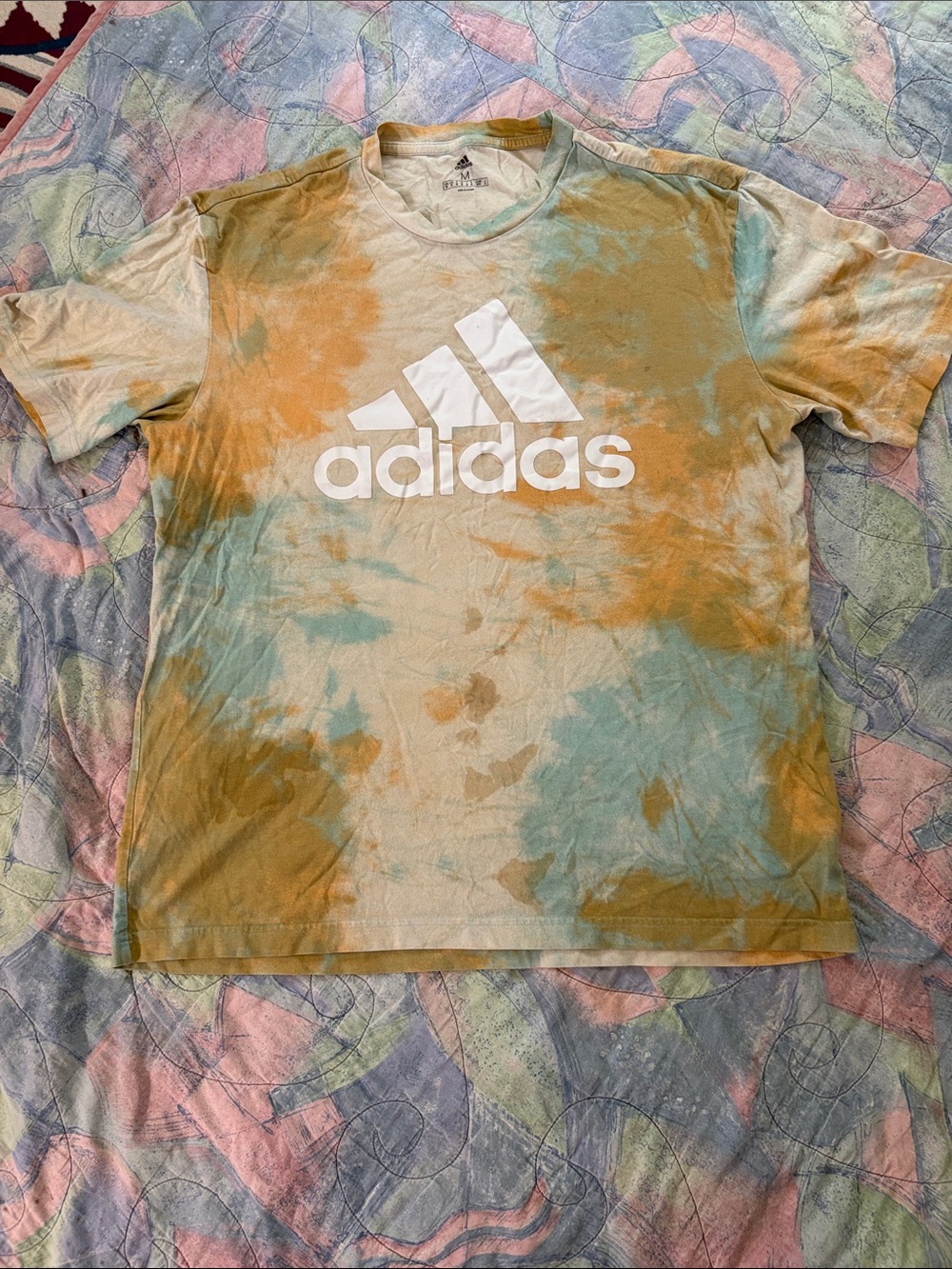 adidas Tie-Dye Logo Tee in Teal & Orange on Cream